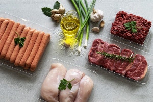chicken breast, sausages, chops and mince on clear rPET trays