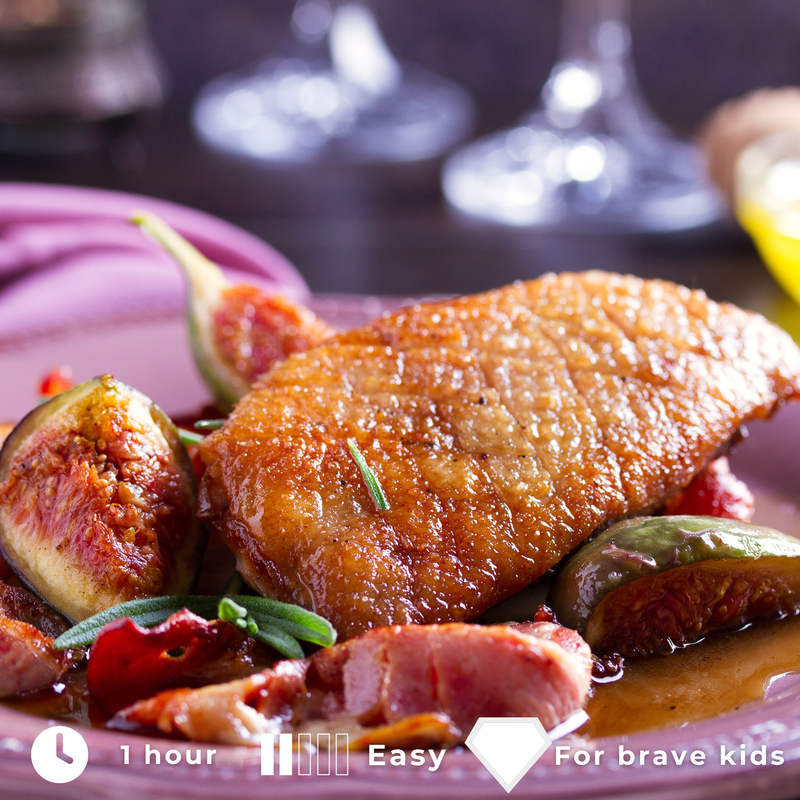 Roasted Duck Maryland with red wine and figs