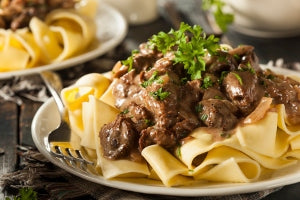 beef stroganoff with flat noodles