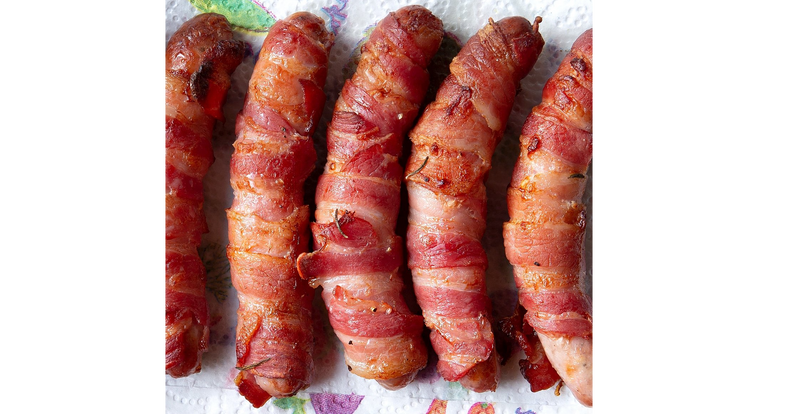 Bacon wrapped sausages