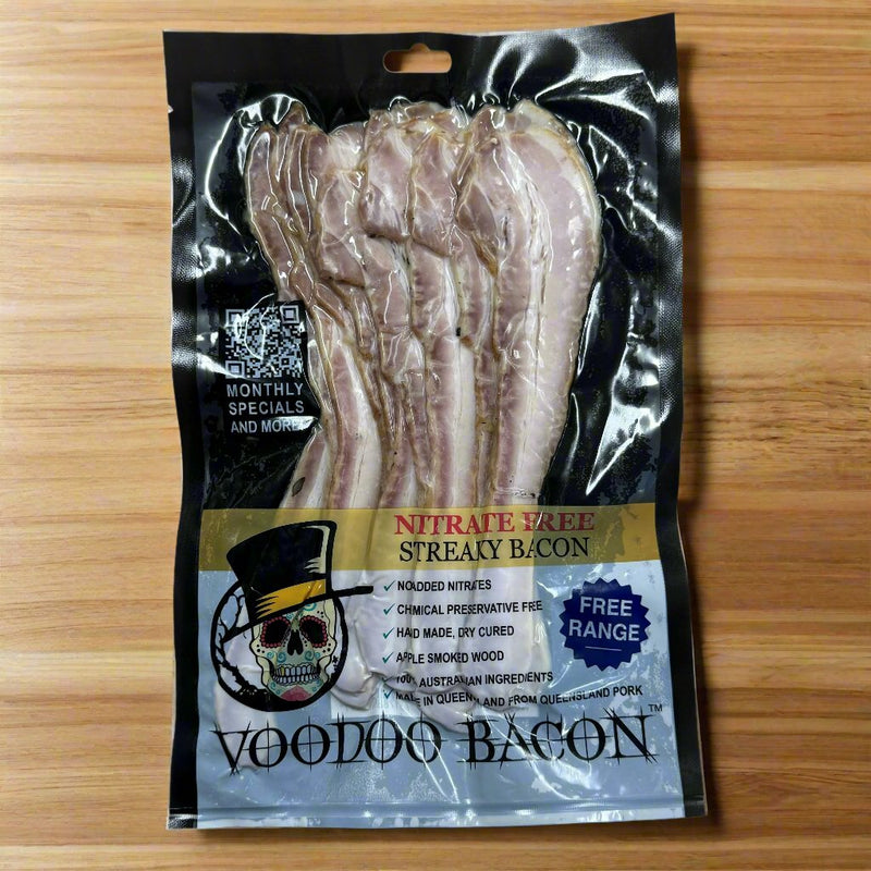 Voodoo Bacon - Streaky Bacon - Free Range, No Added Nitrates - 180g