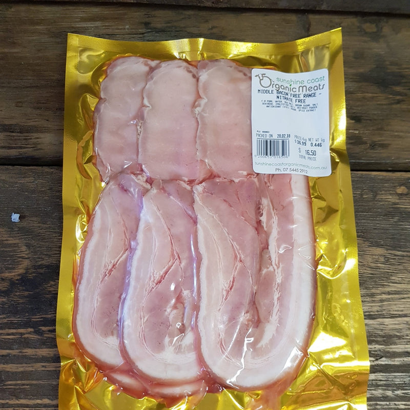 Free-range Middle Bacon — Chemical Nitrate Free —  Beetroot Cured — approx. 250g per portion